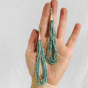 Handmade turquoise & silver long dangle earrings